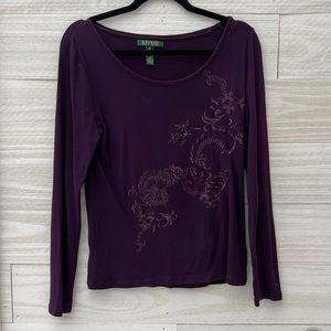 Embroidered Boatneck Long Sleeve T-shirt Ralph Lauren Dark Purple